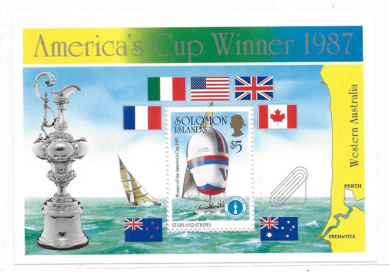 Solomon islands 1987 America's cup Winner flag ships S/S Sc 575 MNH C5