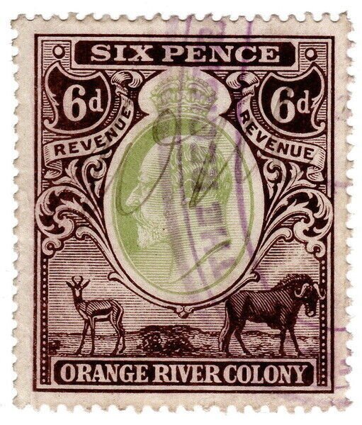 (I.B) Orange River Colony Revenue : Duty Stamp 6d 