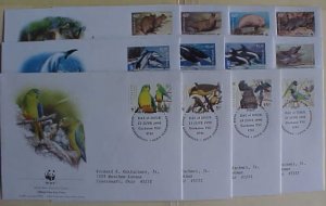 AUSTRALIA FDC 12 DIFF. WILDLIFE  DOLPHIN,SEAL,PARROT 1998-2011