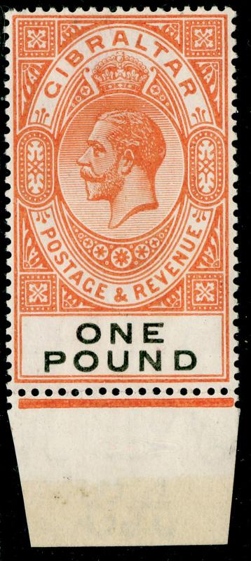 GIBRALTAR SG107, £1 red-orange & black, LH MINT. Cat £190. MARGINAL.