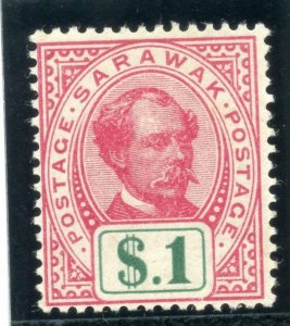 Sarawak 1899 QV $1 rose-carmine & green MLH. SG 47. Sc 47.