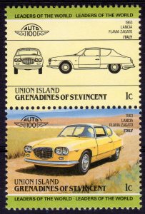 Union Island-G. St.Vincent 1985 Sc#142 CARS-LANCIA FLAVIA ZAGATO 1963 ITALY MNH