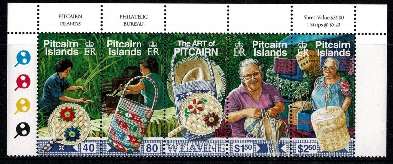 Pitcairn Islands 2002 Weaving  Set as Marginal Strip of 5 MNH