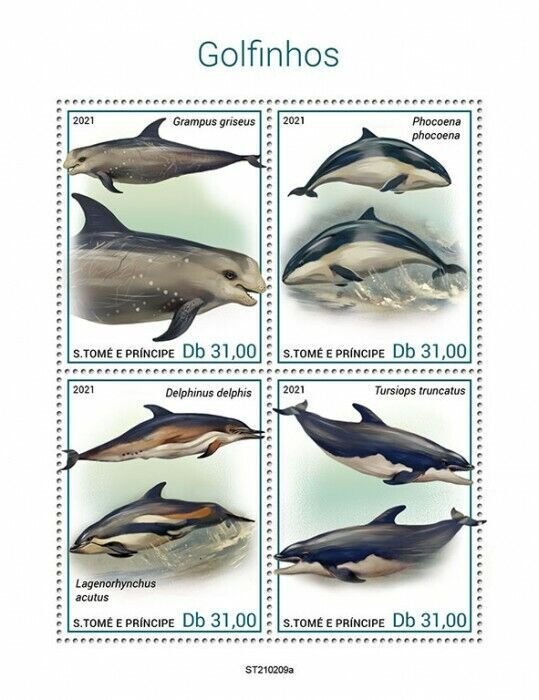 Sao Tome & Principe 2021 MNH Marine Animals Stamps Dolphins Dolphin 4v M/S