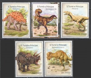 Wb271 2014 Sao Tome & Principe Dinosaurs Fauna #5584-88 Set Mnh