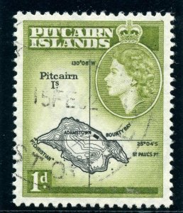 Pitcairn Islands 1960 QEII 1d black & light olive-green very fine used. SG 19b.