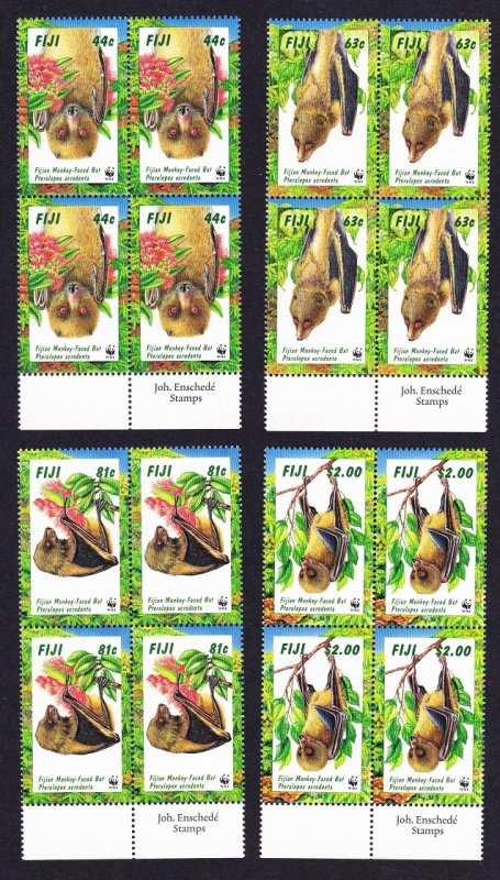 Fiji WWF Fijian Monkey-faced Bat 4 Blocks of 4 Margins 1997 MNH SC#797-800