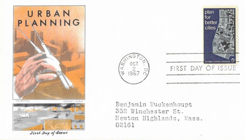 1967 FDC, #1333, Urban Planning, Cachet Craft