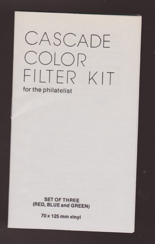 CASCADE COLOR FILTER KIT booklet and three filters