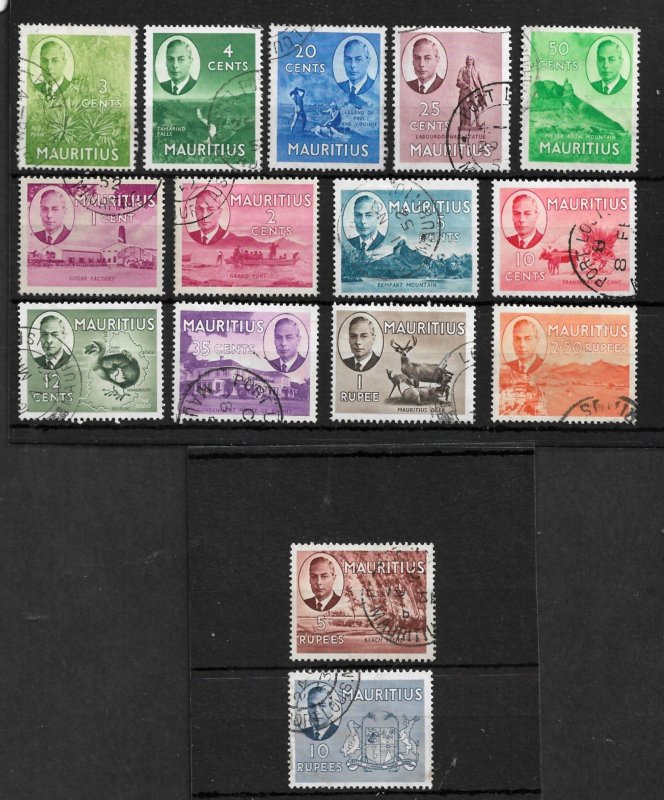 MAURITIUS 1950 SET SG 276/290 FINE USED Cat £95