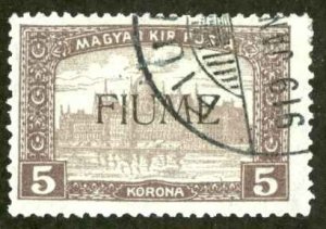 Fiume Sc# 19 Used 1918 5k Hungary Overprint