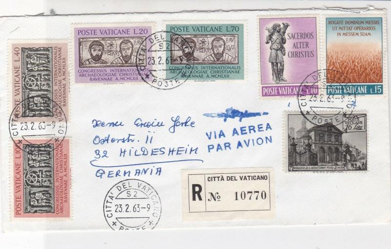 Vatican 1963 Registered Airmail Assorted Subjects Multiple Stamps Cover Rf 29476