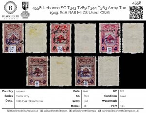 4558: Lebanon SG T343 T289 T344 T363 Army Tax. 1949. Sc# RA8 Mi Z8 Used. C£26