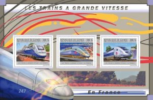 GUINEA - 2011 - French H S Trains - Perf 3v Sheet - Mint Never Hinged