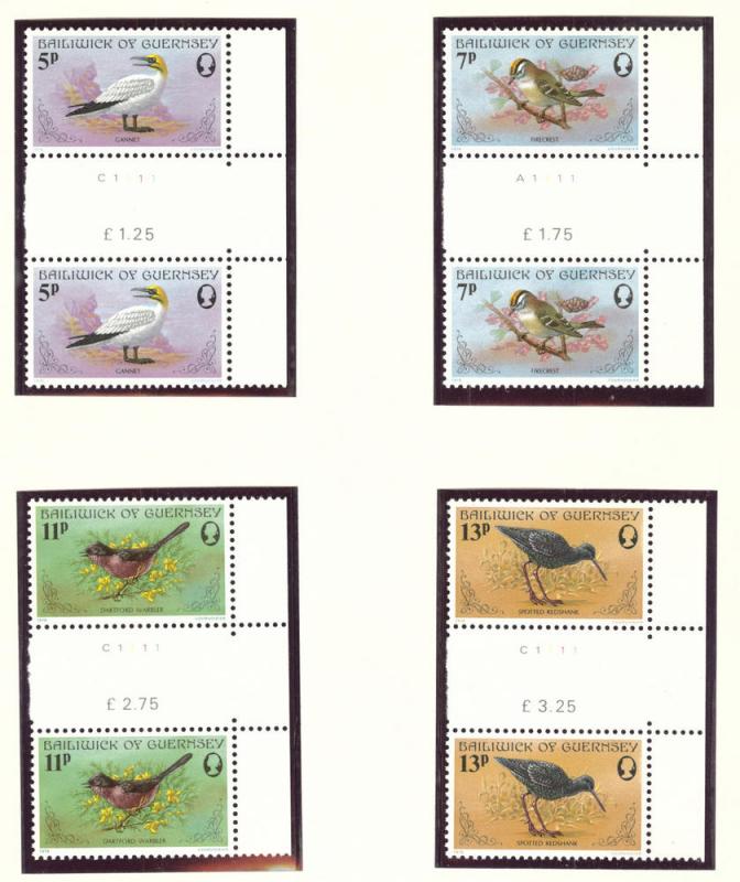 Guernsey Scott 165-8 MNH** Bird set in Gutter Pairs