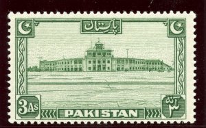 Pakistan 1948 KGVI 3a green superb MNH. SG 31. Sc 31.