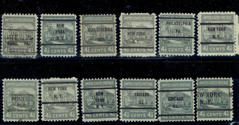 1938 12 4.5c precancels f/ various towns & states (809) Tough denom to find!