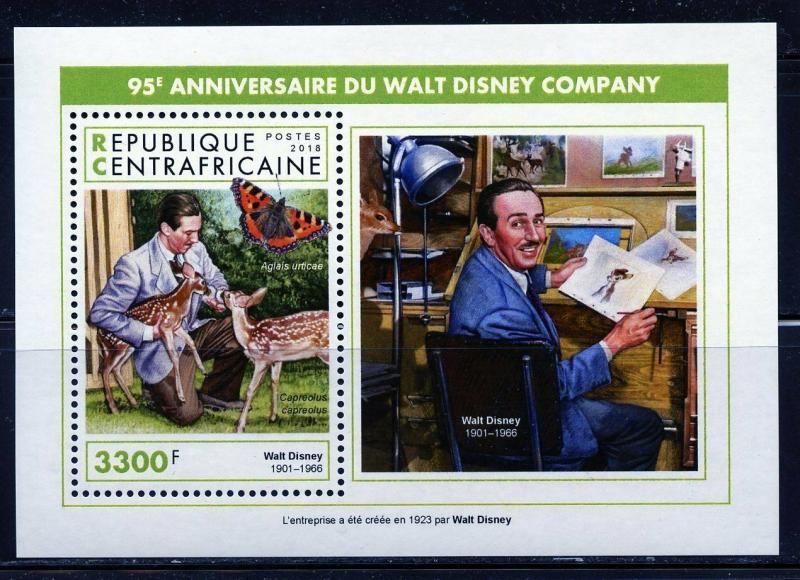 CENTRAL AFRICA  2018 95th ANNIVERSARY OF THE WALT DISNEY COMPANY S/SHEET MINT NH 