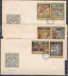 Romania, Scott cat. 2301-2306. Frescoes & St. George. 3 First day Covers. ^
