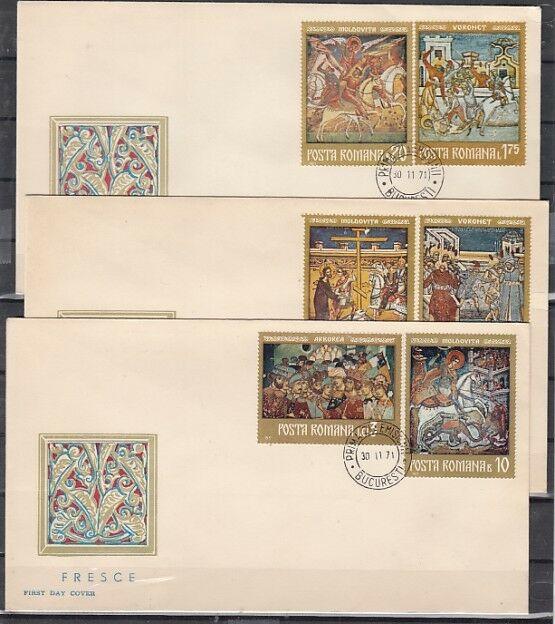 Romania, Scott cat. 2301-2306. Frescoes & St. George. 3 First day Covers. ^
