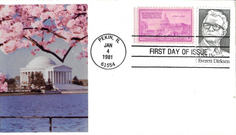 1981 FDC, #1874, 15c Everett Dirksen, 4 diff. cachets