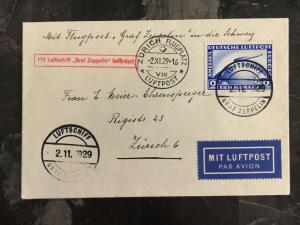 1929 Germany to Switzerland Graf Zeppelin Airmail Cover LZ 127