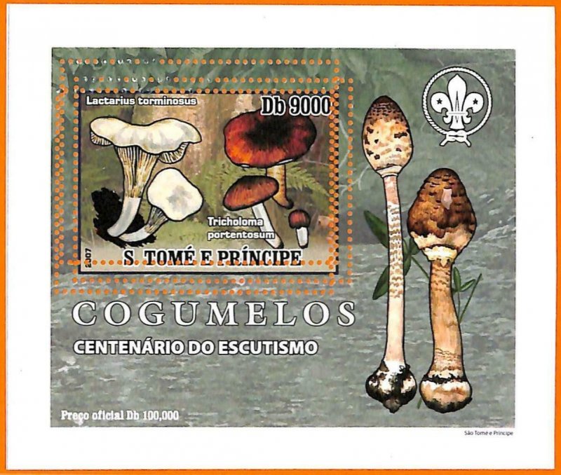 A6744 - SAO TOME & PRINCIPE, Error, 2007, MISSPERF SOUVENIR S: Mushrooms, Scouts