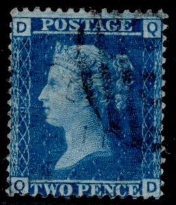 GB QV SG45, 2d blue plate 9, FINE USED. Cat £15. OD