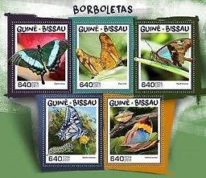 2017 Guinea-Bissau. Butterflies. Y&T Code: 7288-7292.  Michel Code: 9559-9563