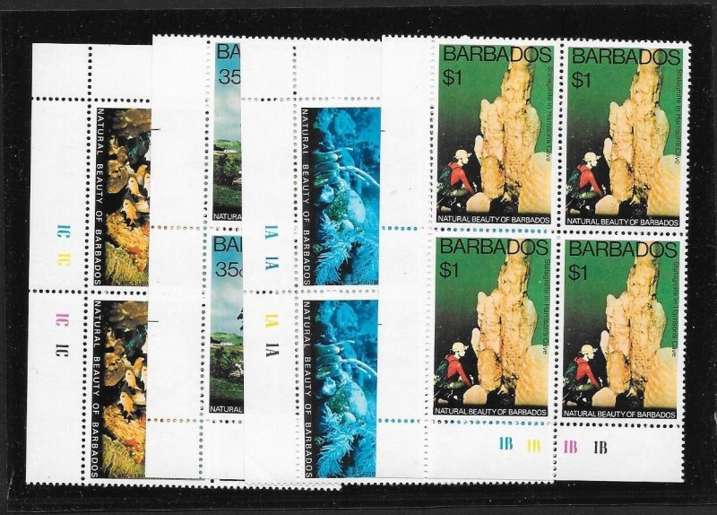 BARBADOS Sc#455-458 Complete Mint Never Hinged Set PLATE BLOCKS of 4