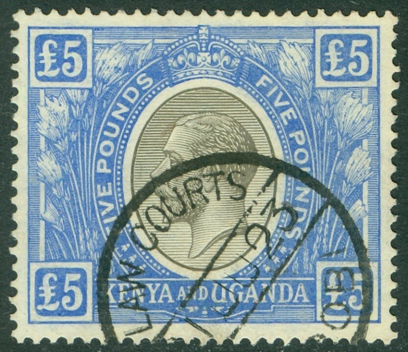 SG 99 KUT 1922-27. £5 black & blue. Very fine used with Law Court CDS. Good...
