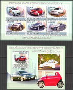 Mozambique 2009 History of Road Transport (5) Cars Sheet + S/S MNH