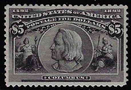 Scott #245 - $1,900.00 – XF-RG – STUNNING $5.00 Columbian. Beautifully centered