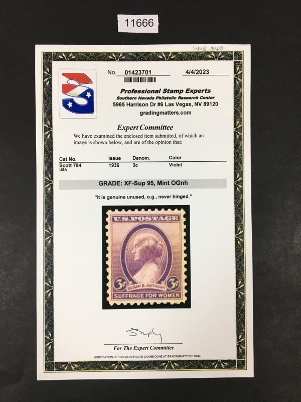 US STAMPS # 784 MINT OG NH ** PSE GRADED XF-SUP 95 CERT** SMQ $40 LOT #11666
