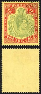 Bermuda SG118b KGVI 5/- Pale Green and Red/yellow Line Perf 14.25 (Ref 10)