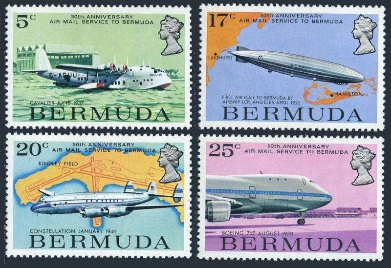 Bermuda 318-321,hinged.Mi 307-310, Air Mail service-50,1975.Zeppelin,Planes.