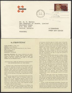 1972 #561 Frontenac FDC Cominco Cachet With Insert Ottawa