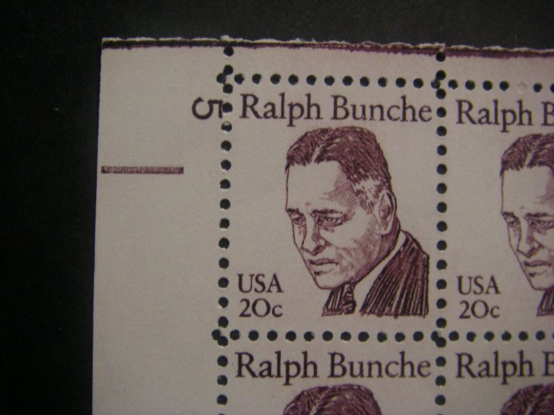 Scott 1860, 20c Ralph Bunche, PB4 #5 x4, Matched Set, MNH Great Americans Beauty