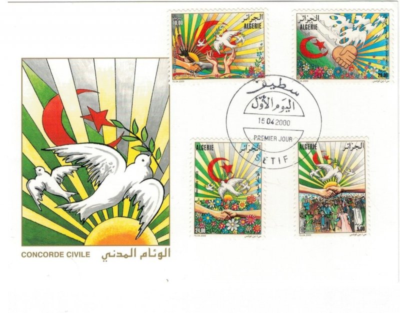 Algeria 2000 FDC Stamps Scott 1182-1185 Civil Concord Flags Flowers Pigeons