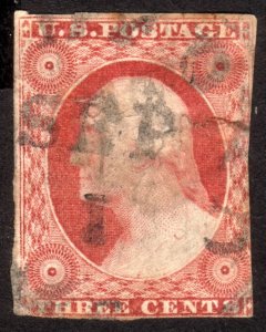 1855, US 3c, Washington, Used, crease, Sc 11A