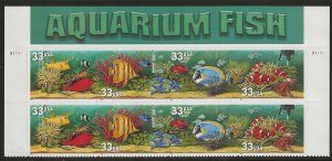 #3317-20 MNH Aquarium Fish Top Plate Block of 8. Plate #B1111