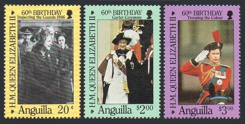 Anguilla 674-676,677,MNH.Mi 697-699,Bl.69. Queen Elizabeth II,60th birthday,1986