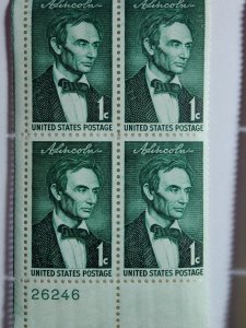 SCOTT#1113 ONE CENT ABE LINCOLN PLATE BLOCK # 26246 LL MINT NEVER HINGED