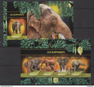 2016 Djibouti Fauna Wild Animals Les Elephants Kb+Bl ** Dj073