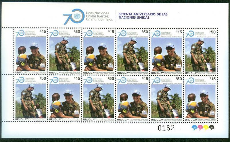 ONU UN blue helmet corps woman soldier children URUGUAY MNH stamp sheet 2015