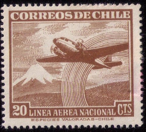 CHILE Sc #C144 MH 20c Airmail Plane Over Snow F-VF