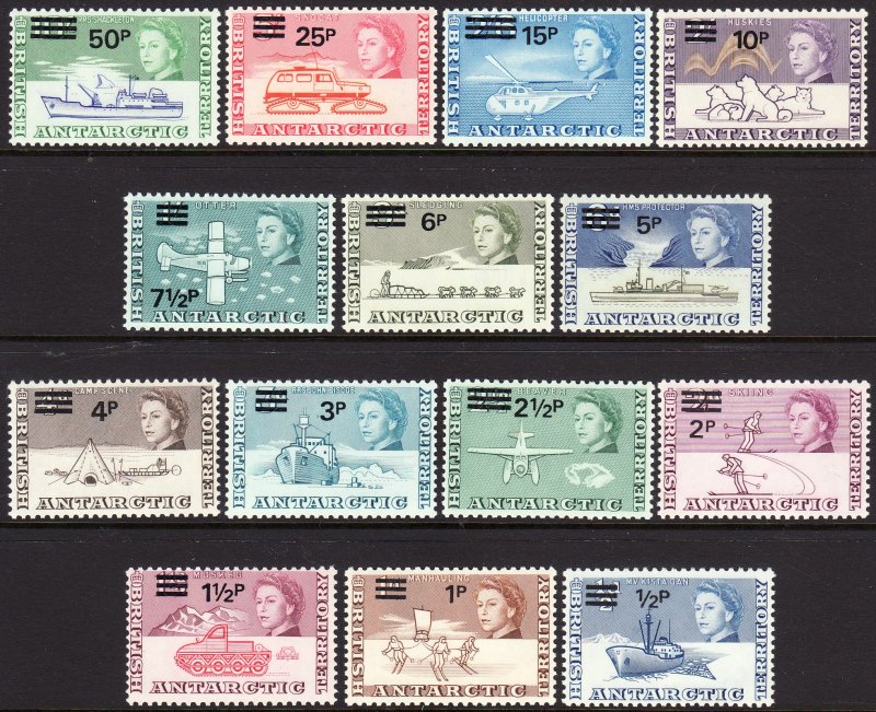 1971 BAT British Antarctic QE surcharge set MLH Sc# 25 / 38 CV $133.65