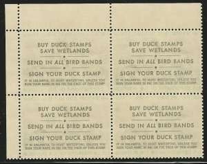 U.S., 1976, Scott #RW43, Plate Block of 4, Mint, Never Hinged, V.F. - X.F.