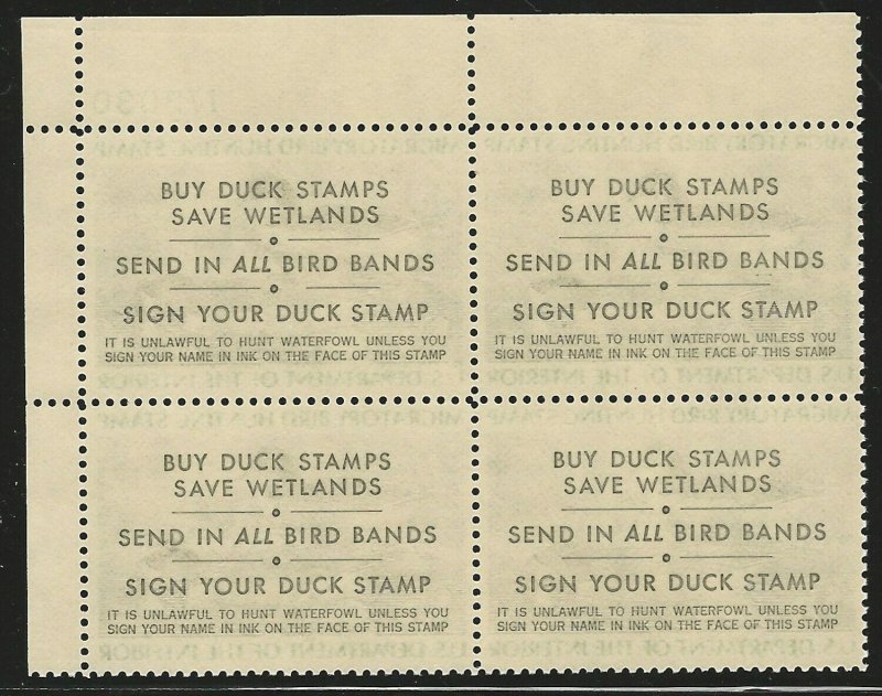 U.S., 1976, Scott #RW43, Plate Block of 4, Mint, Never Hinged, V.F. - X.F.