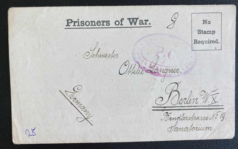 1917 Malta St Clement Camp Prisoner of War POW Letter cover to Berlin Germany